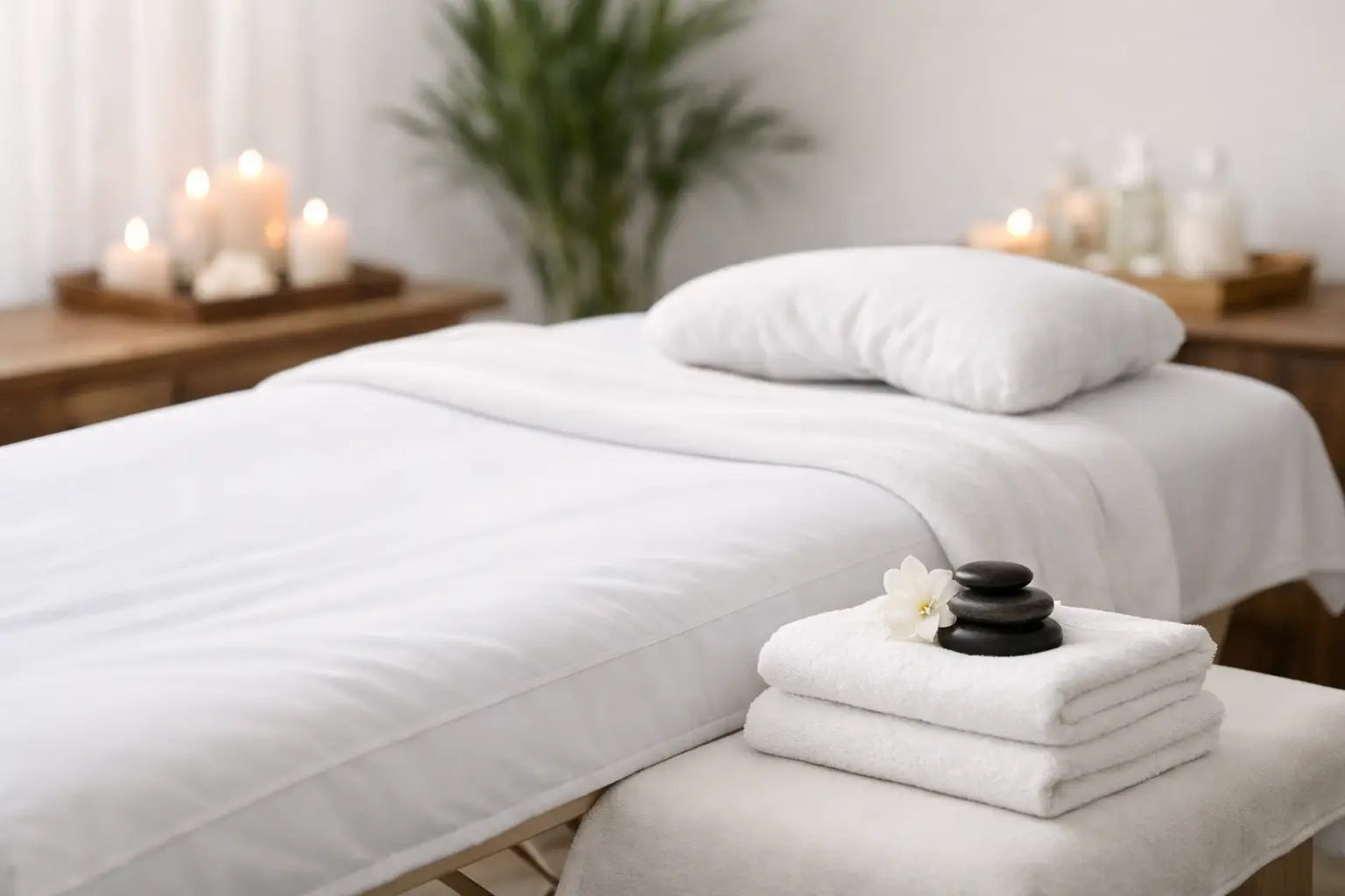A massage table fully set up with sheets and covers to illustrate Best Massage Table Sheets for Daily Use