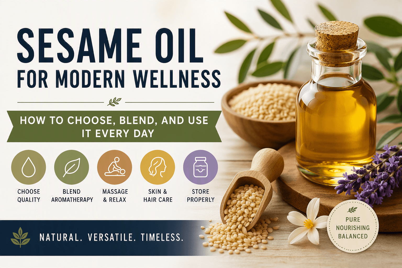 Sesame Oil For Modern Wellness. How To Choose A Carrier Oil, Blend Aromatherapy, Use It Every Day.