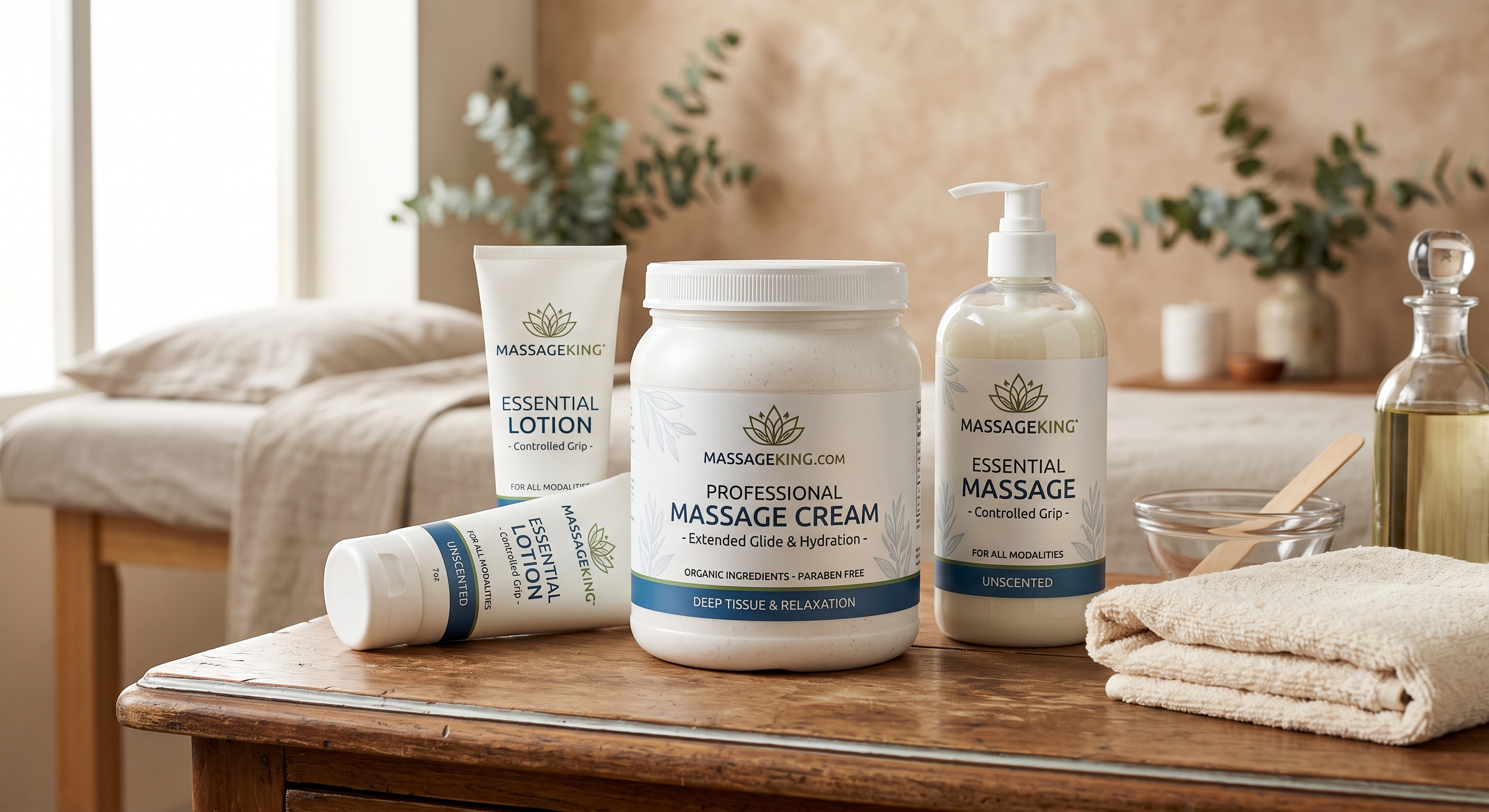 Massage cream collection photo of multiple sizes of massage cream containers