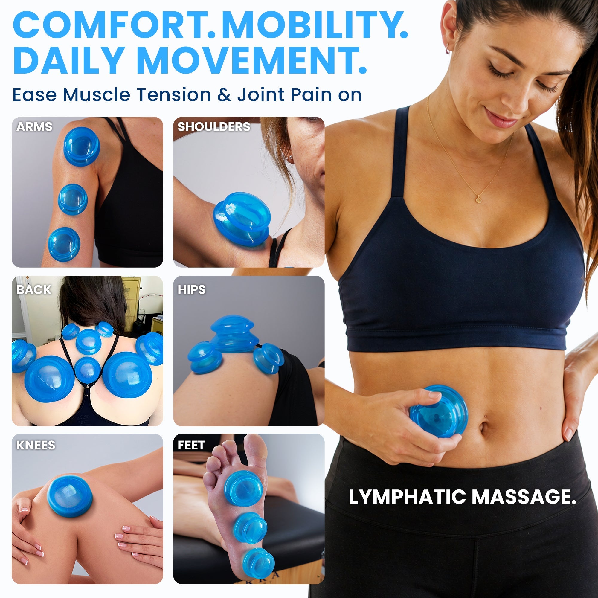 EDGE Silicone Cupping Therapy Massage Set Blue, 4 Cups