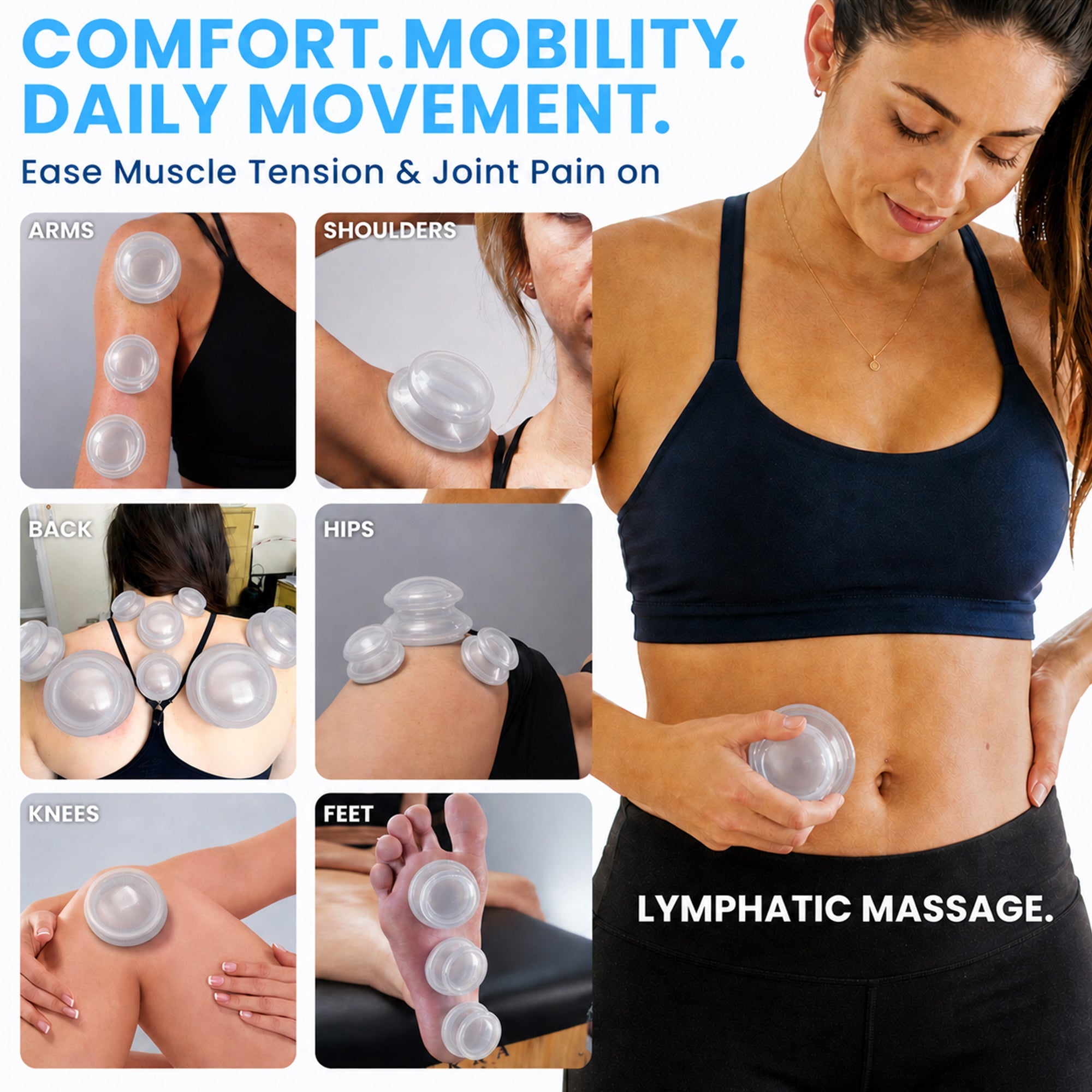 EDGE Silicone Cupping Therapy Massage Set Blue, 4 Cups