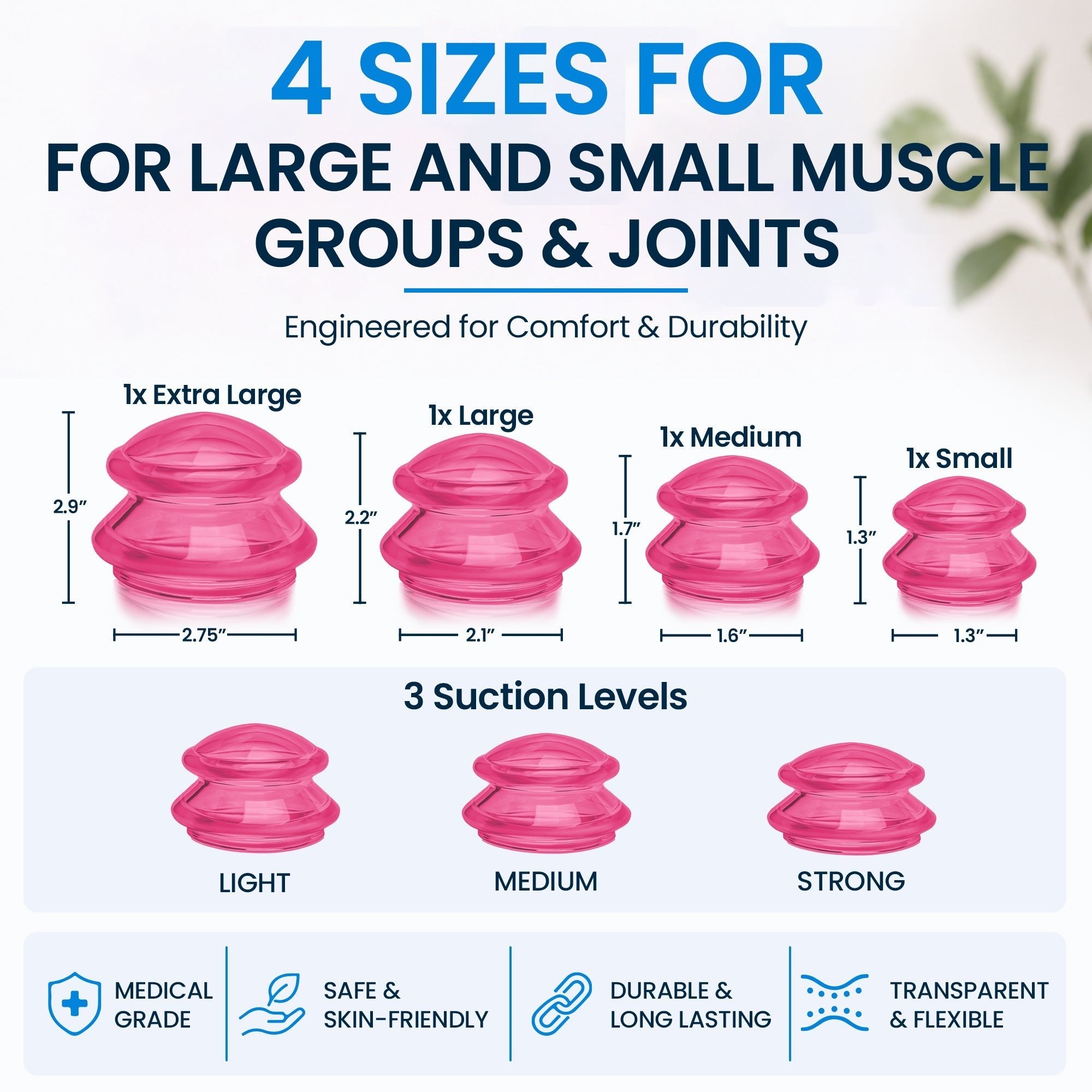 EDGE Silicone Cupping Therapy Massage Set Blue, 4 Cups