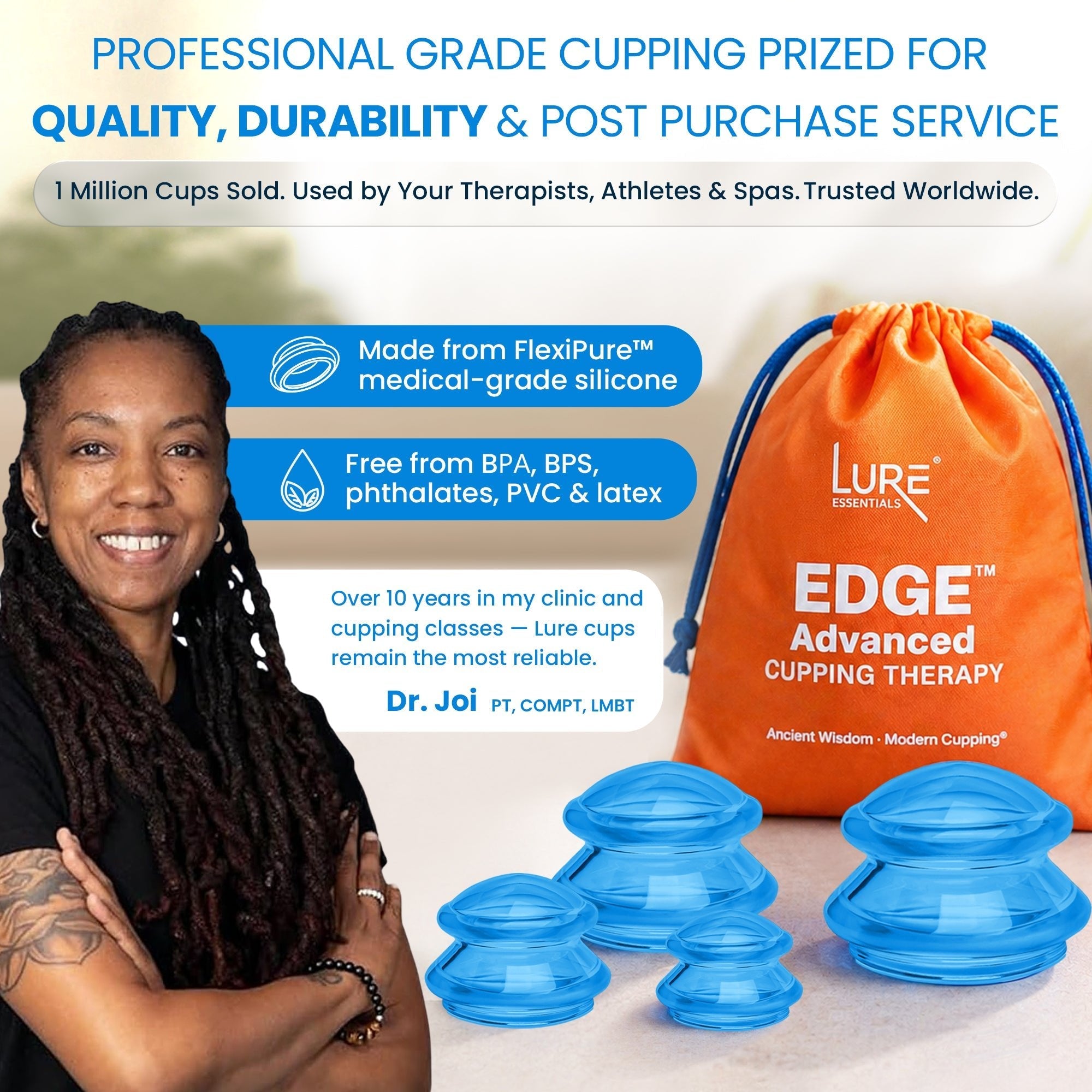 EDGE Silicone Cupping Therapy Massage Set Blue, 4 Cups