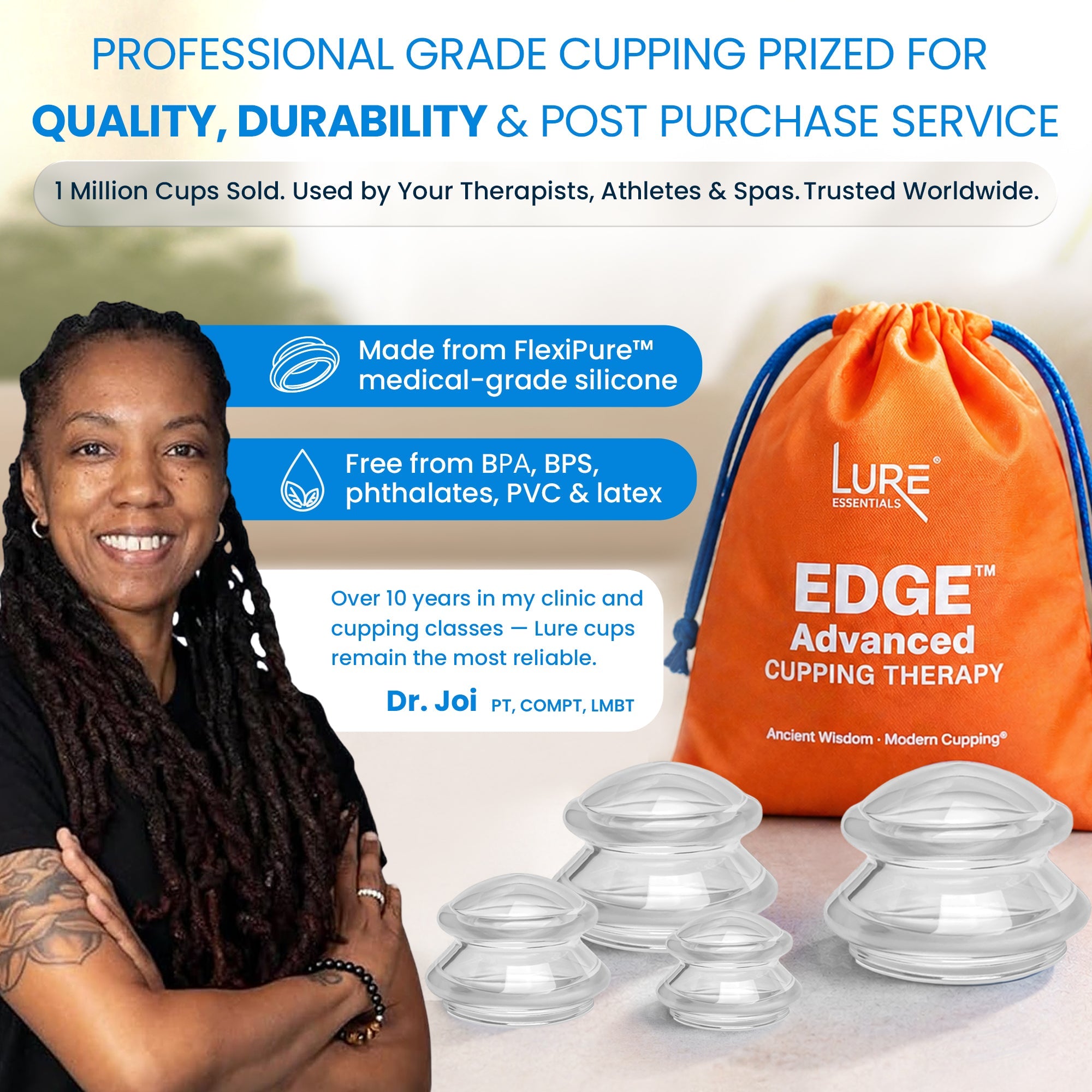 EDGE Silicone Cupping Therapy Massage Set Blue, 4 Cups