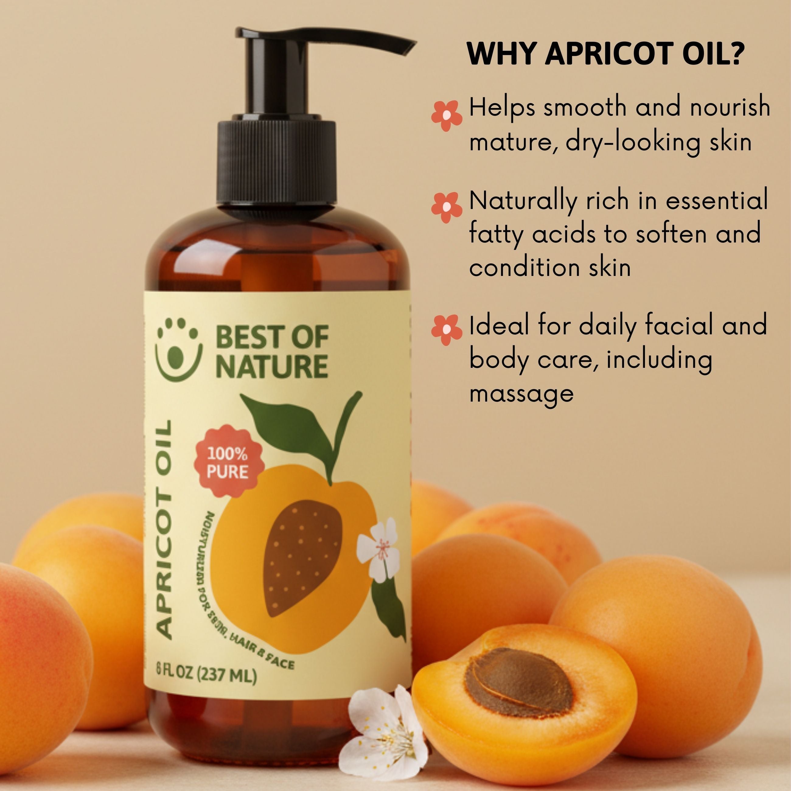 Best of Nature Apricot Kernel Massage & Body Oil - 100% Pure