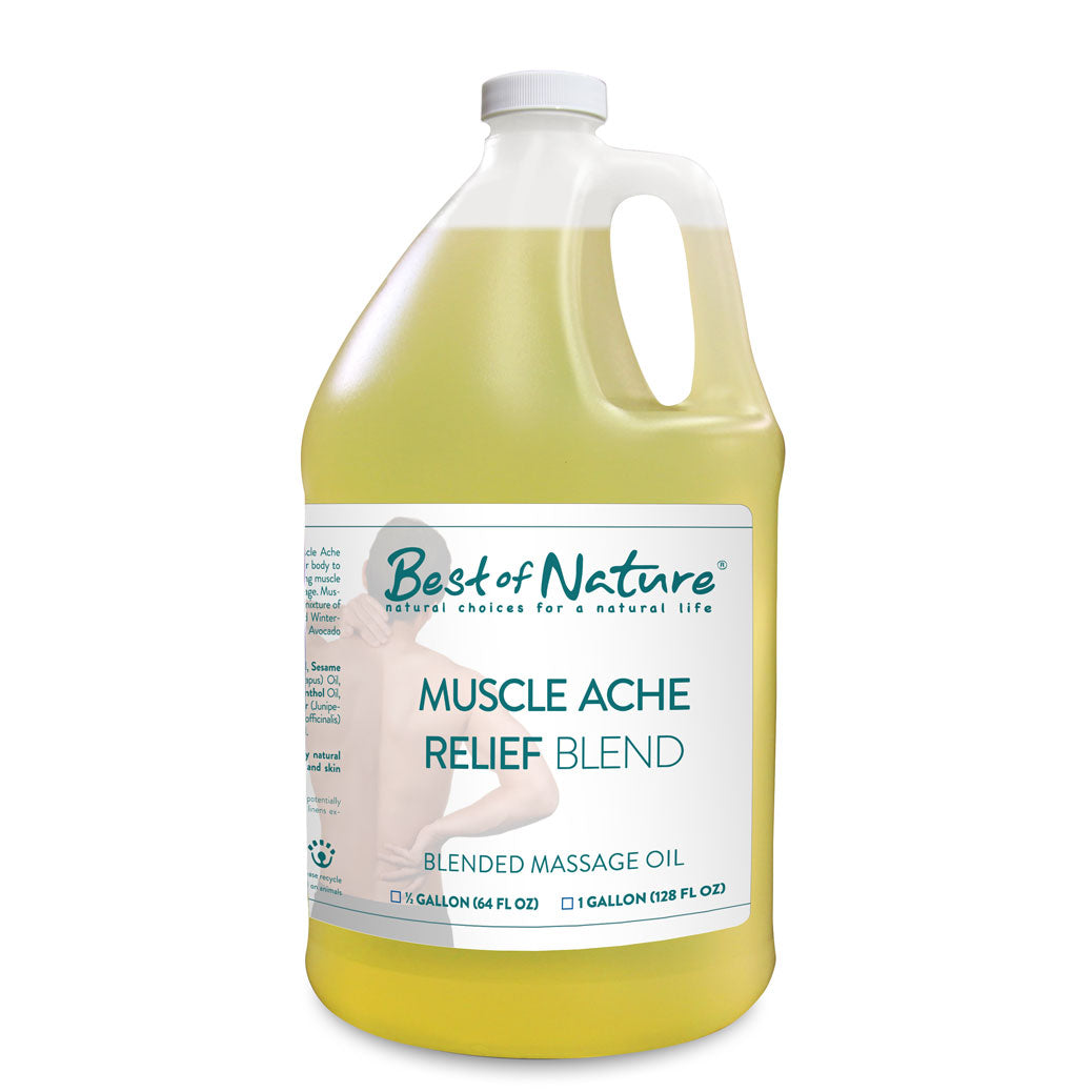 Muscle Ache Relief Blend Massage and Body Oil half gallon jug and gallon ju