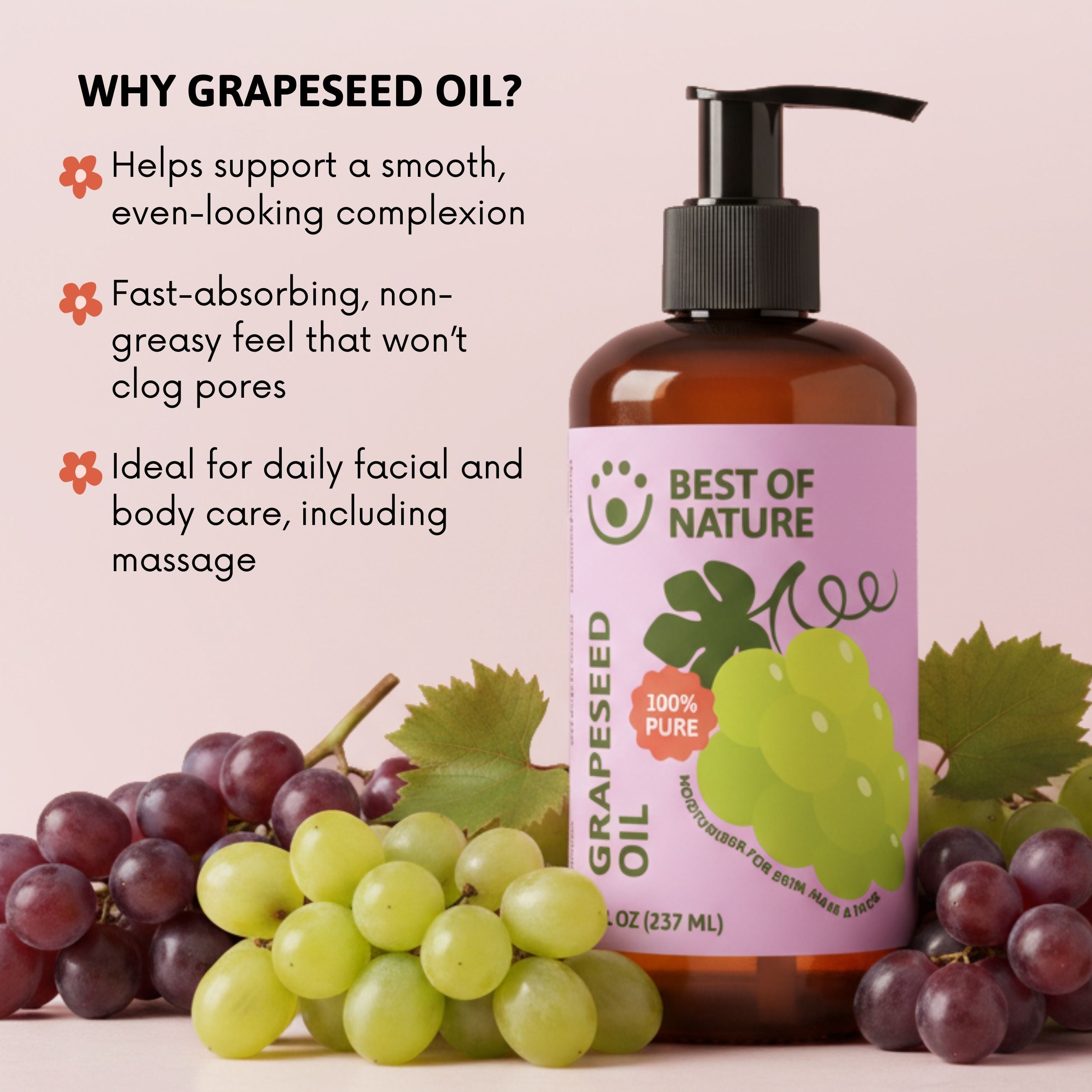 Best of Nature Grapeseed Massage & Body Oil - 100% Pure