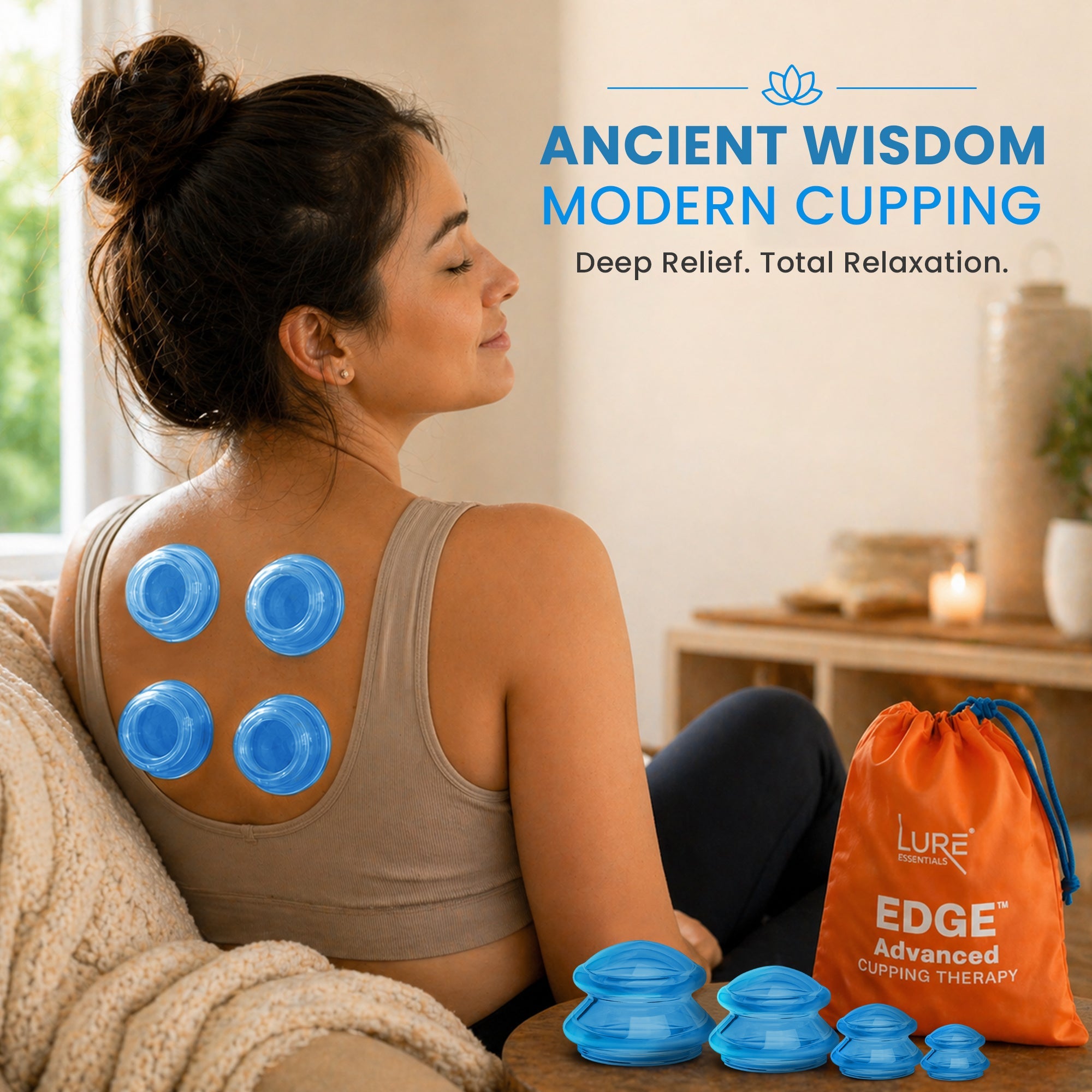 EDGE Silicone Cupping Therapy Massage Set Blue, 4 Cups