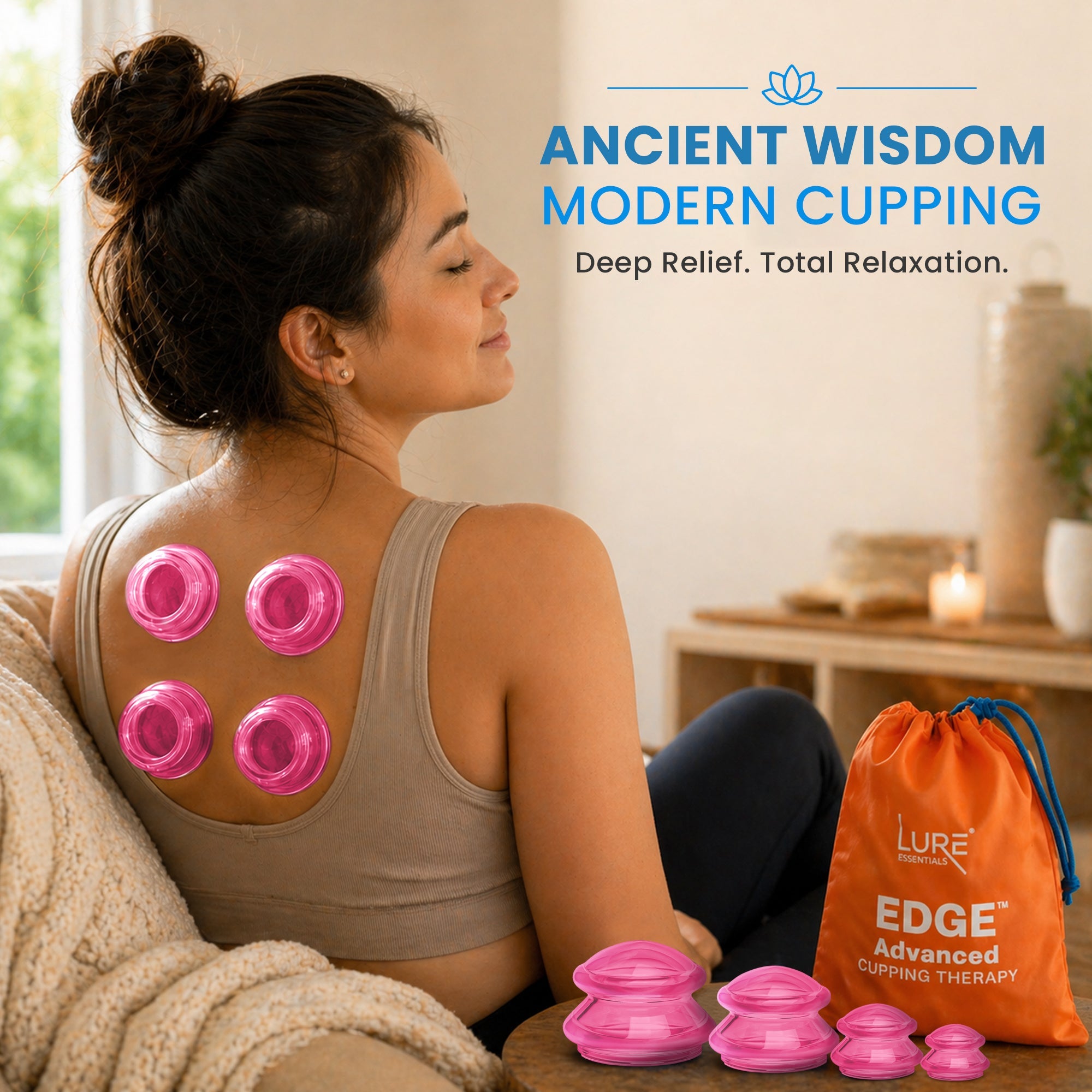 EDGE Silicone Cupping Therapy Massage Set Blue, 4 Cups