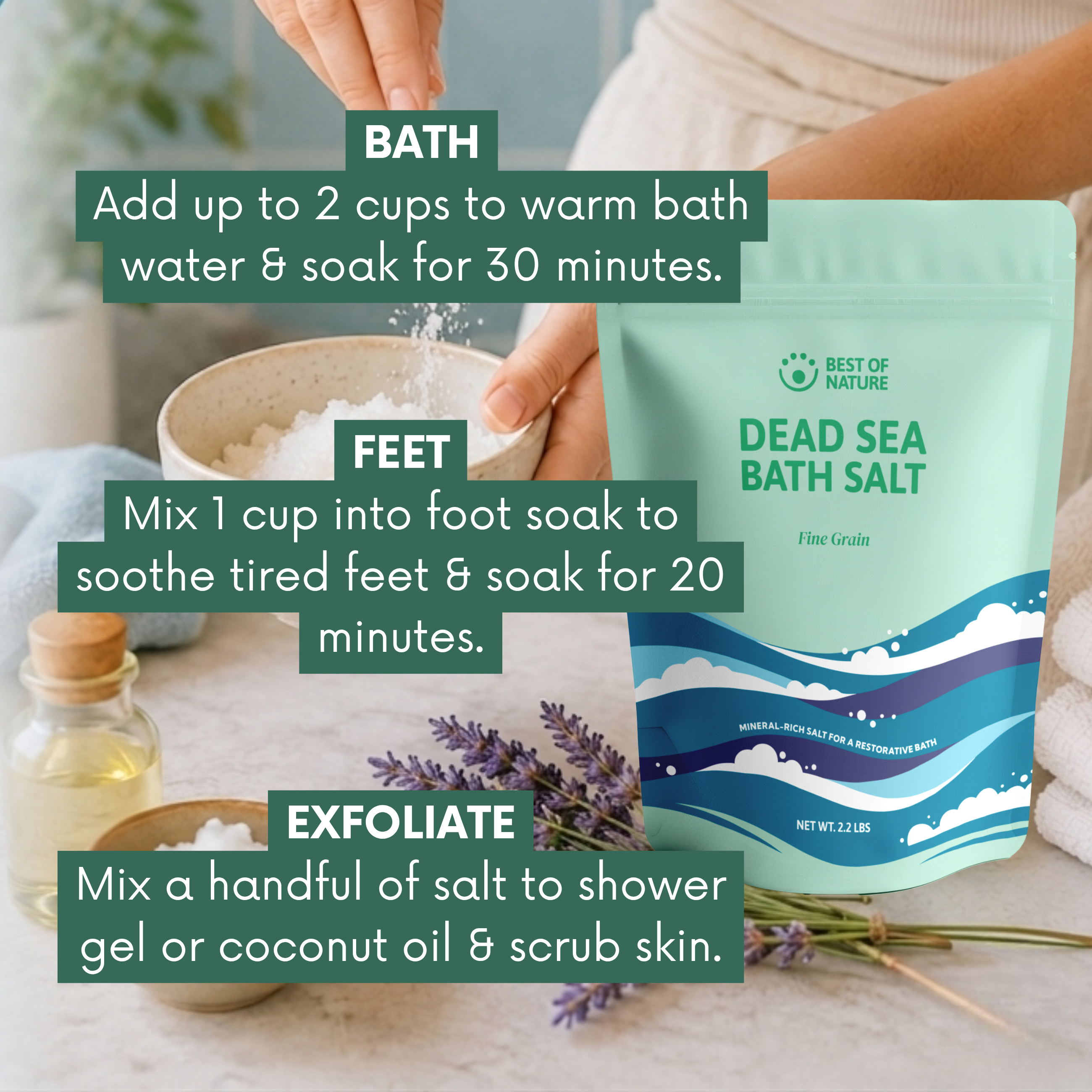 Dead Sea Mineral Bath Salt (Fine Grain)