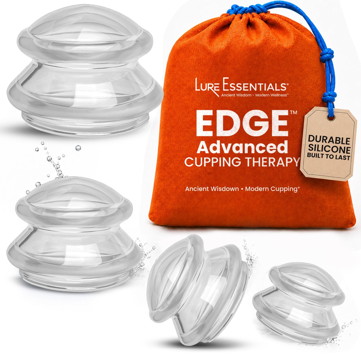 EDGE Silicone Cupping Therapy Massage Set Blue, 4 Cups