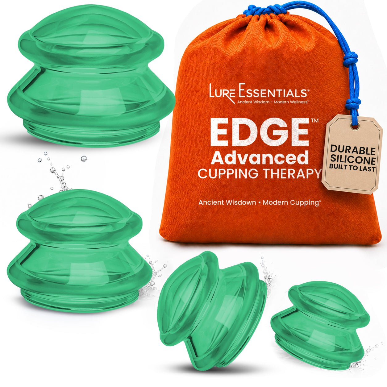 EDGE Silicone Cupping Therapy Massage Set Blue, 4 Cups