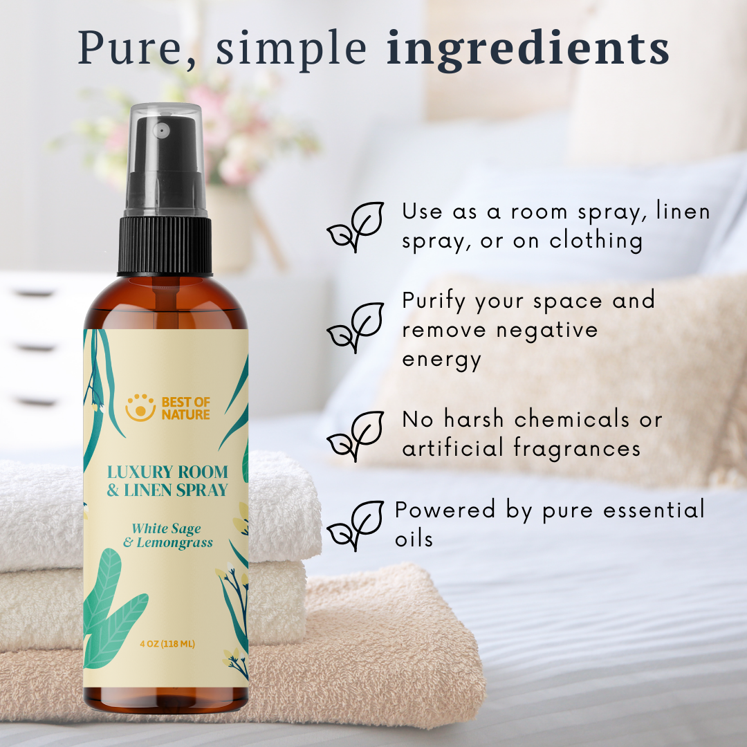 Best of Nature White Sage & Lemongrass Luxury Room & Linen Spray made with Pure Essential Oils - Massage King