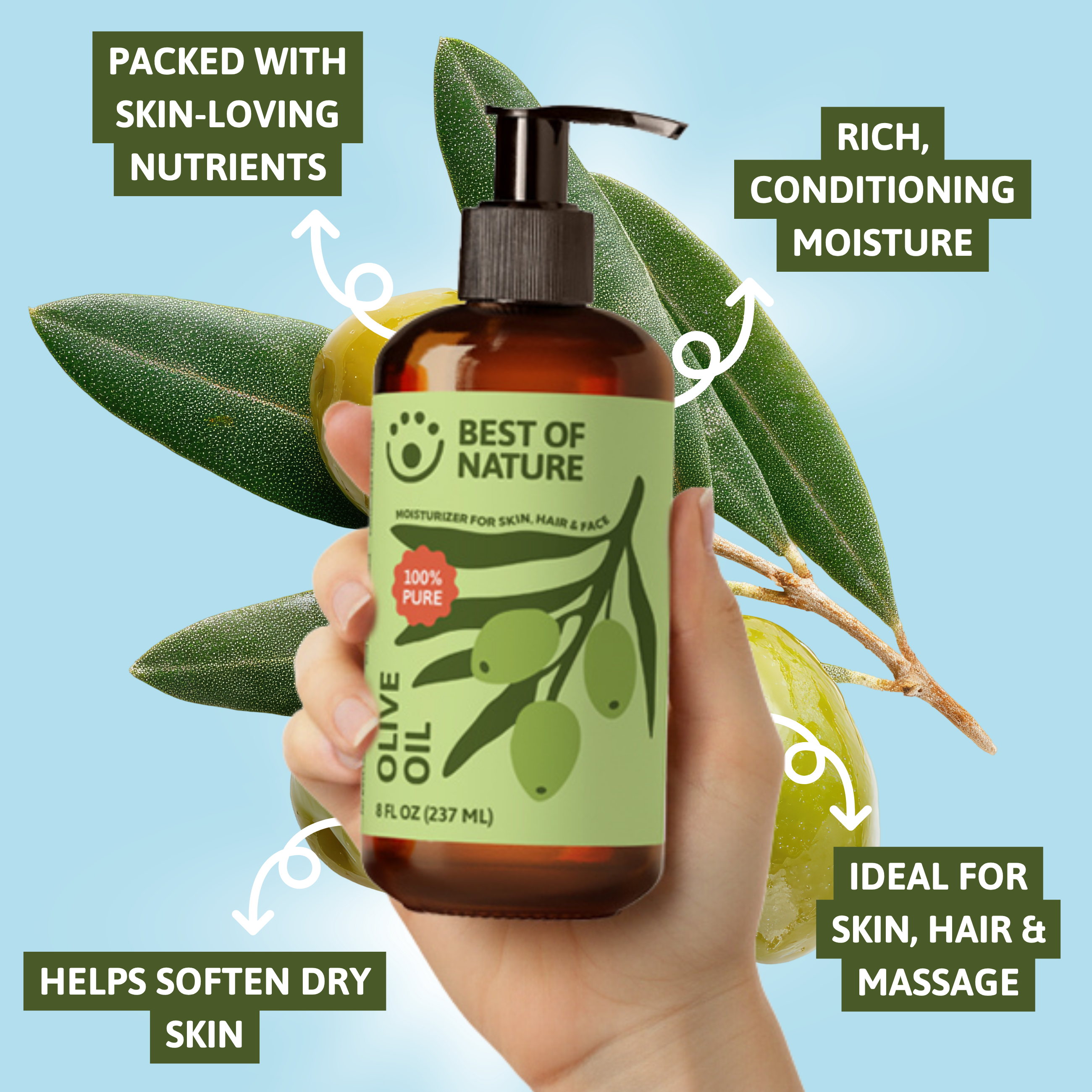 Best of Nature Olive Massage & Body Oil - 100% Pure
