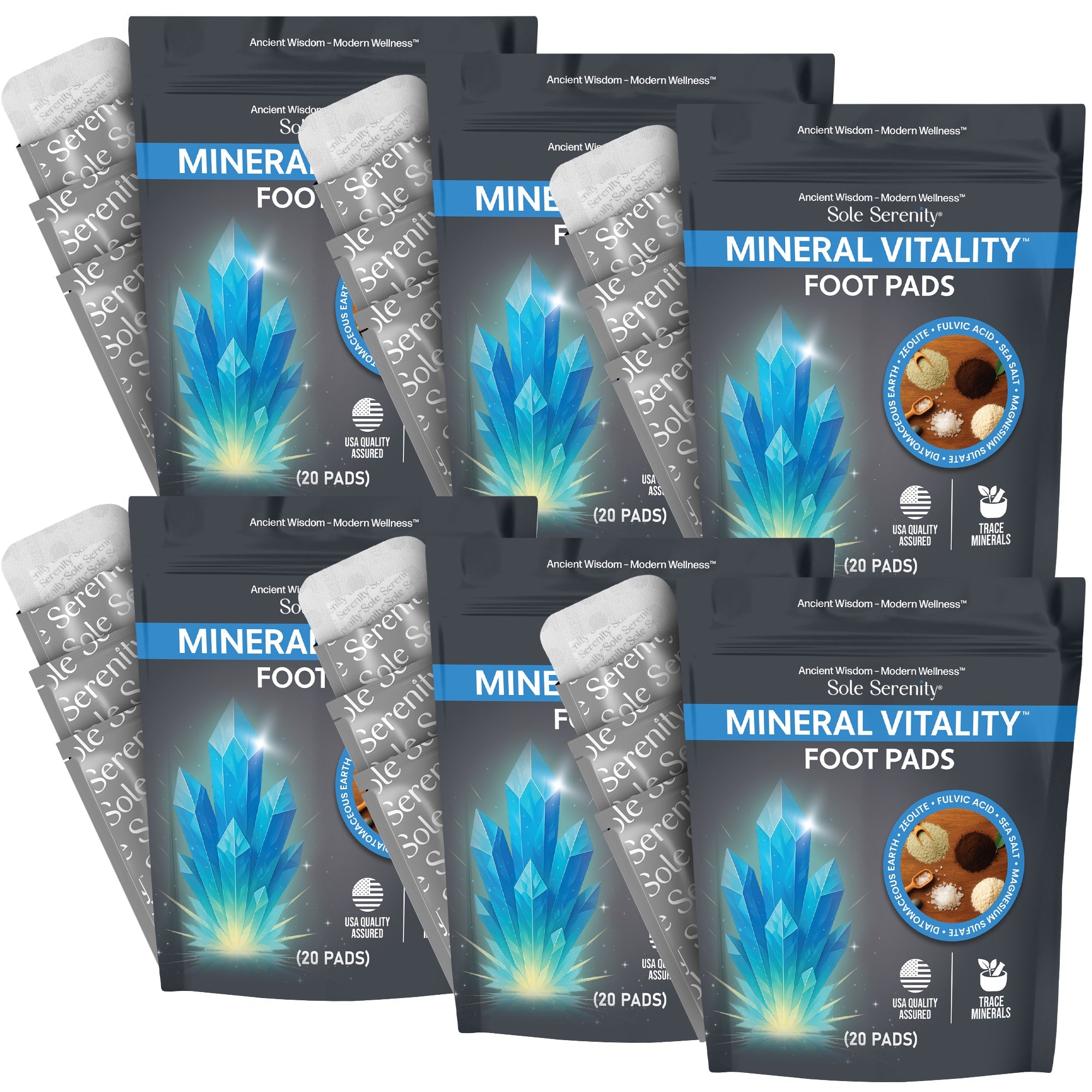 Mineral Vitality Detox Foot Pads with Fulvic Acid, Sea Salt, Magnesium