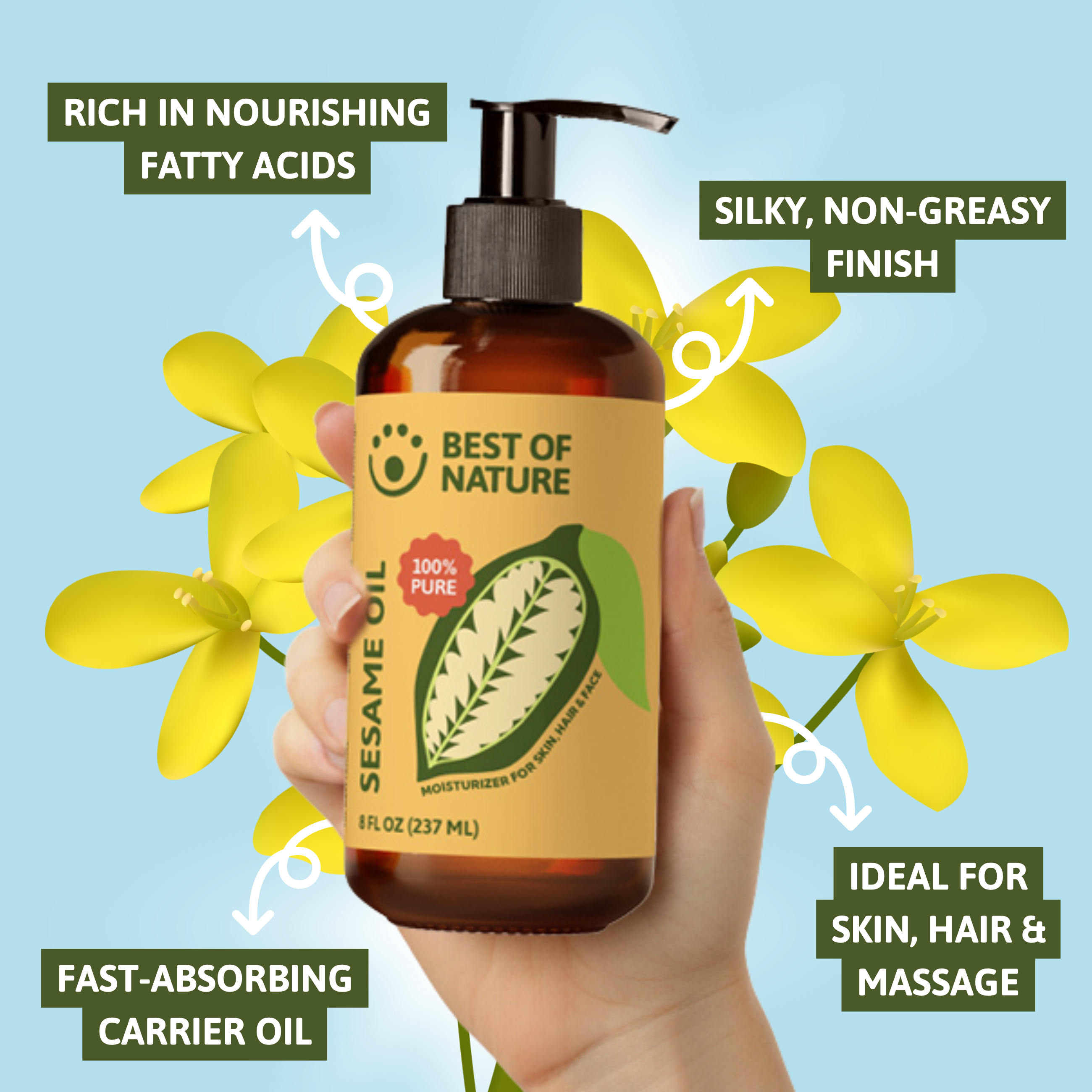 Best of Nature Sesame Massage & Body Oil - 100% Pure