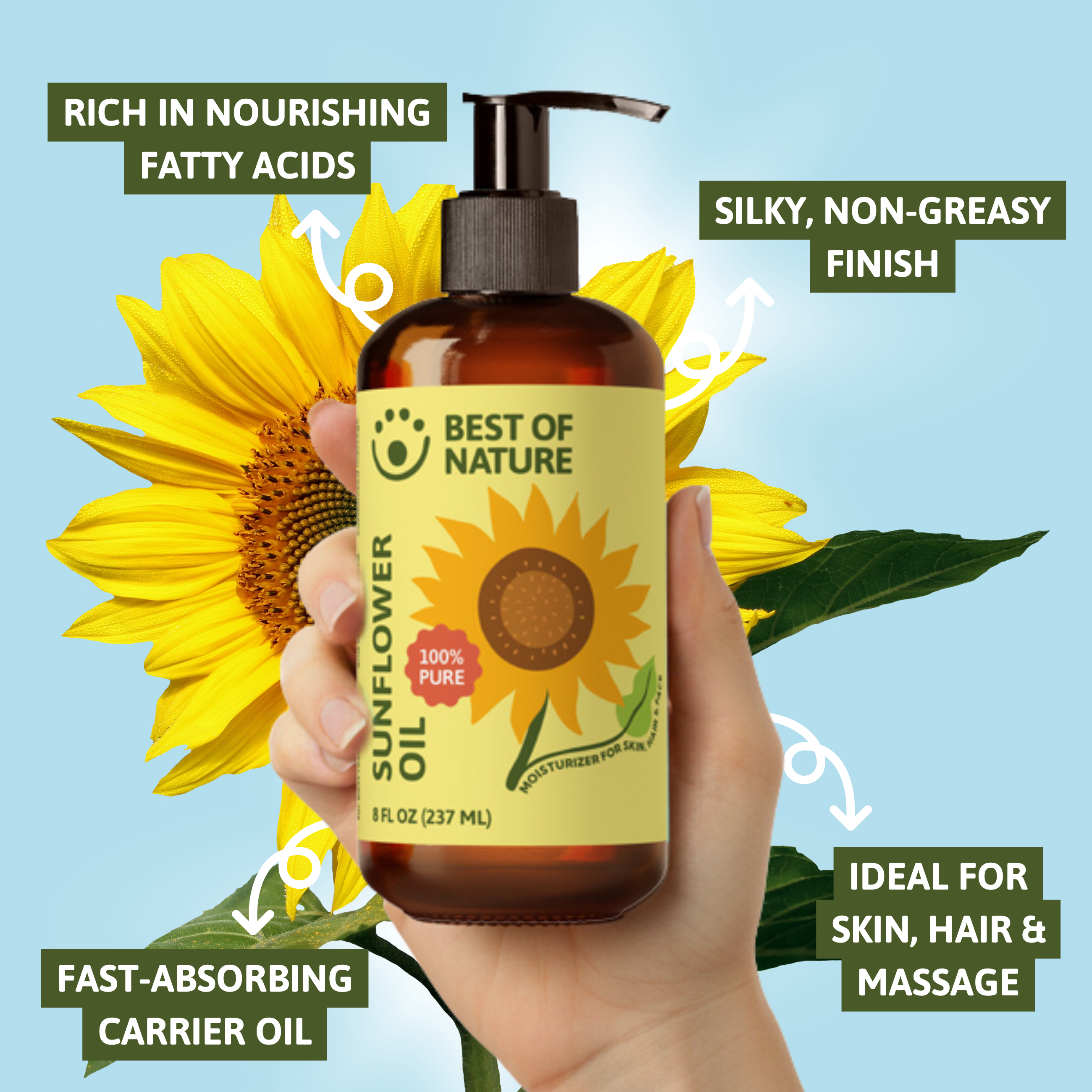 Best of Nature Sunflower Massage & Body Oil - 100% Pure