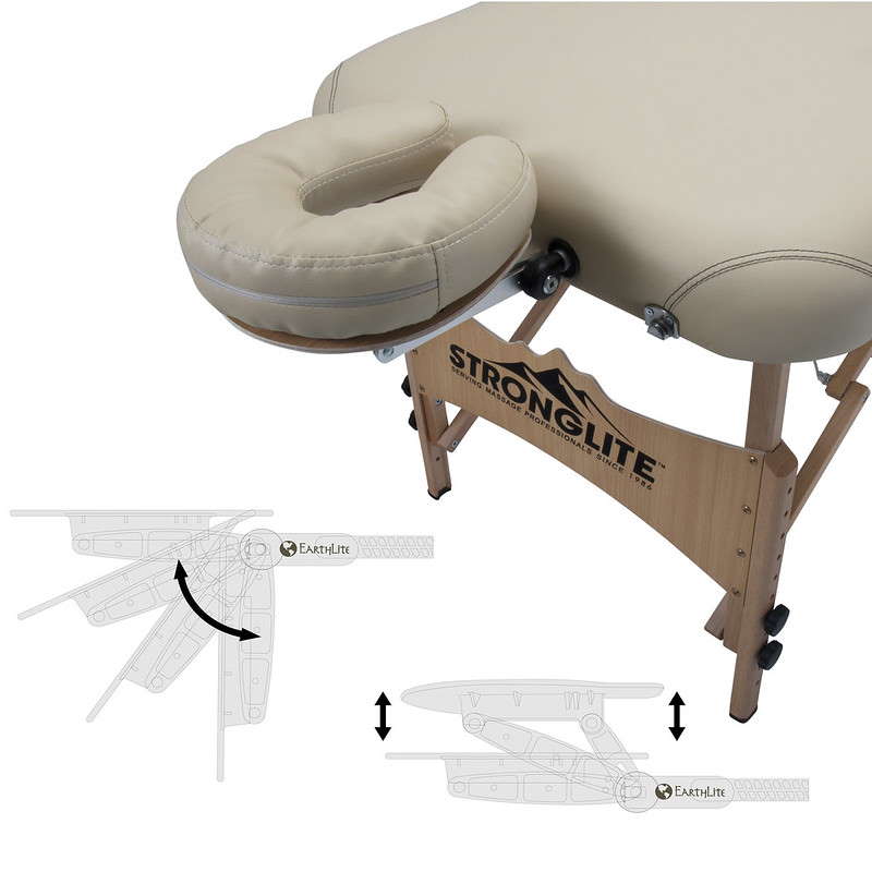 Deluxe adjustable head rest platform and face pillow are included in the Stronglite Olympia table. 