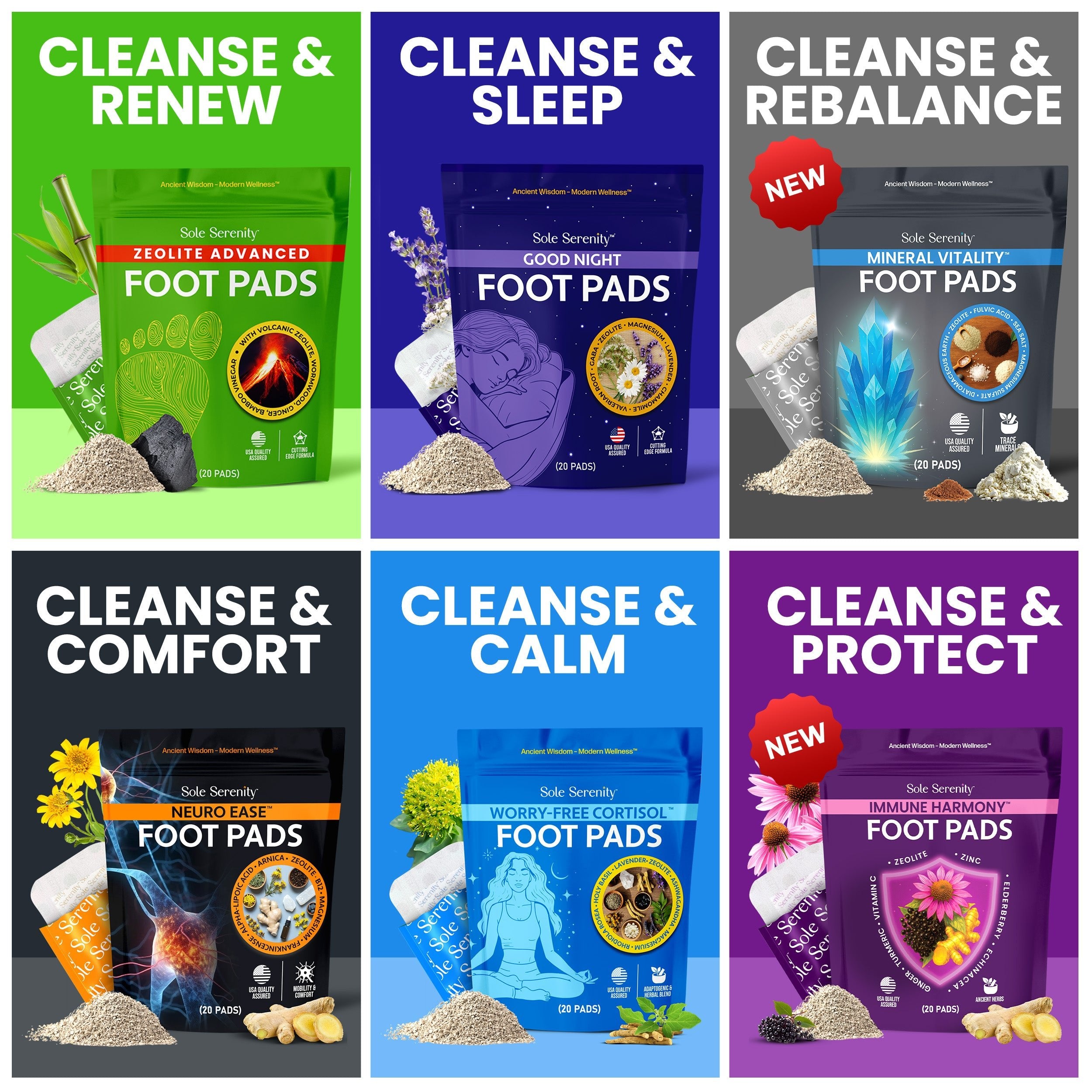 Mineral Vitality Detox Foot Pads with Fulvic Acid, Sea Salt, Magnesium