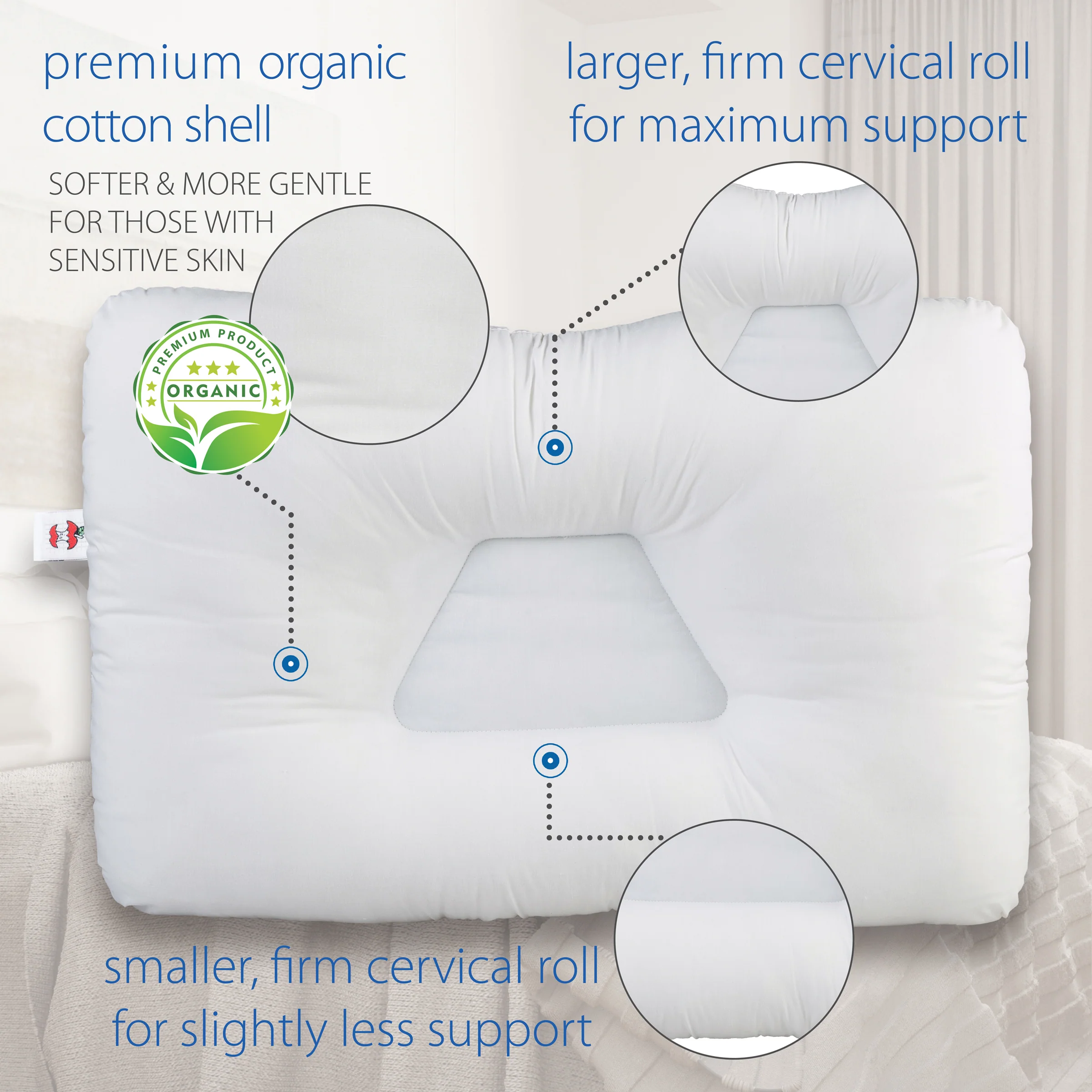 Tri-Core Natural Cervical Support Pillow with Premium Organic Cotton Shell